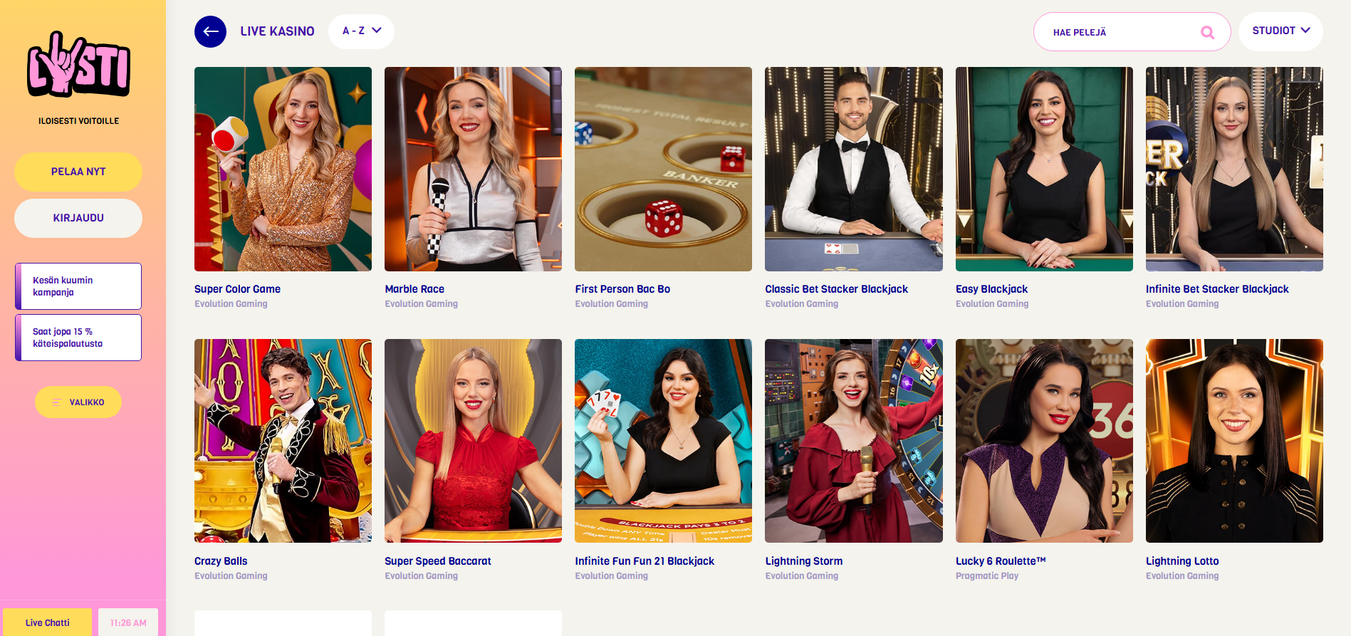 Lysti Live Casino